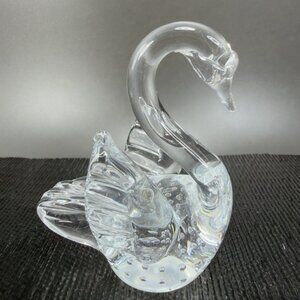 Vintage 1980s Clear Glass Swan Duck Bird With Bubbles Swan Figurine Figure VTG